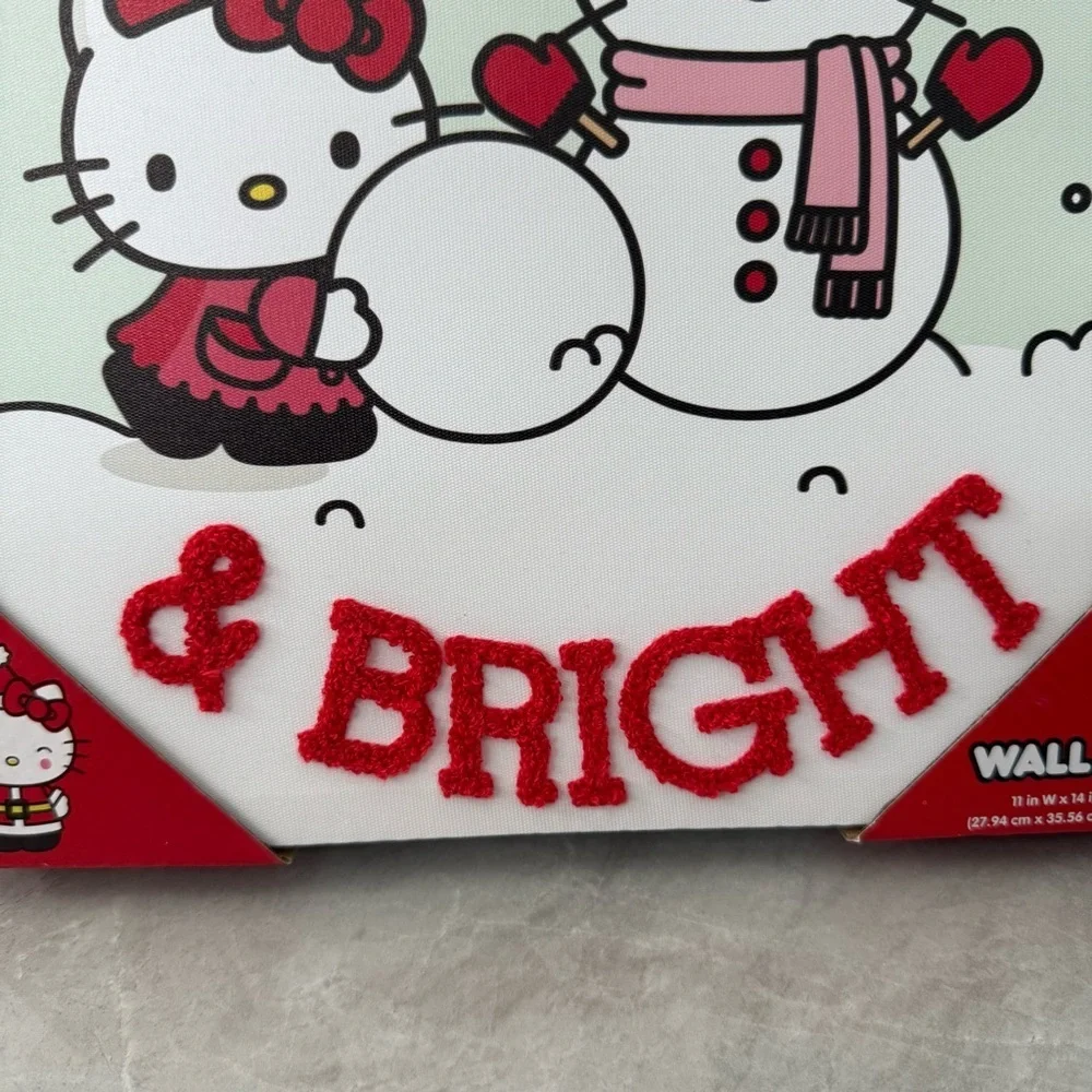 Hello Kitty Sanrio Be Merry & Bright Christmas Snowman Hanging Wall Decor Canvas